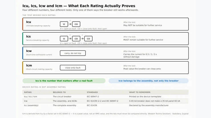 Comparison of Icu, Ics, Icw and Icm short circuit ratings for ACB and MCCB with LT panel assembly withstand rating
